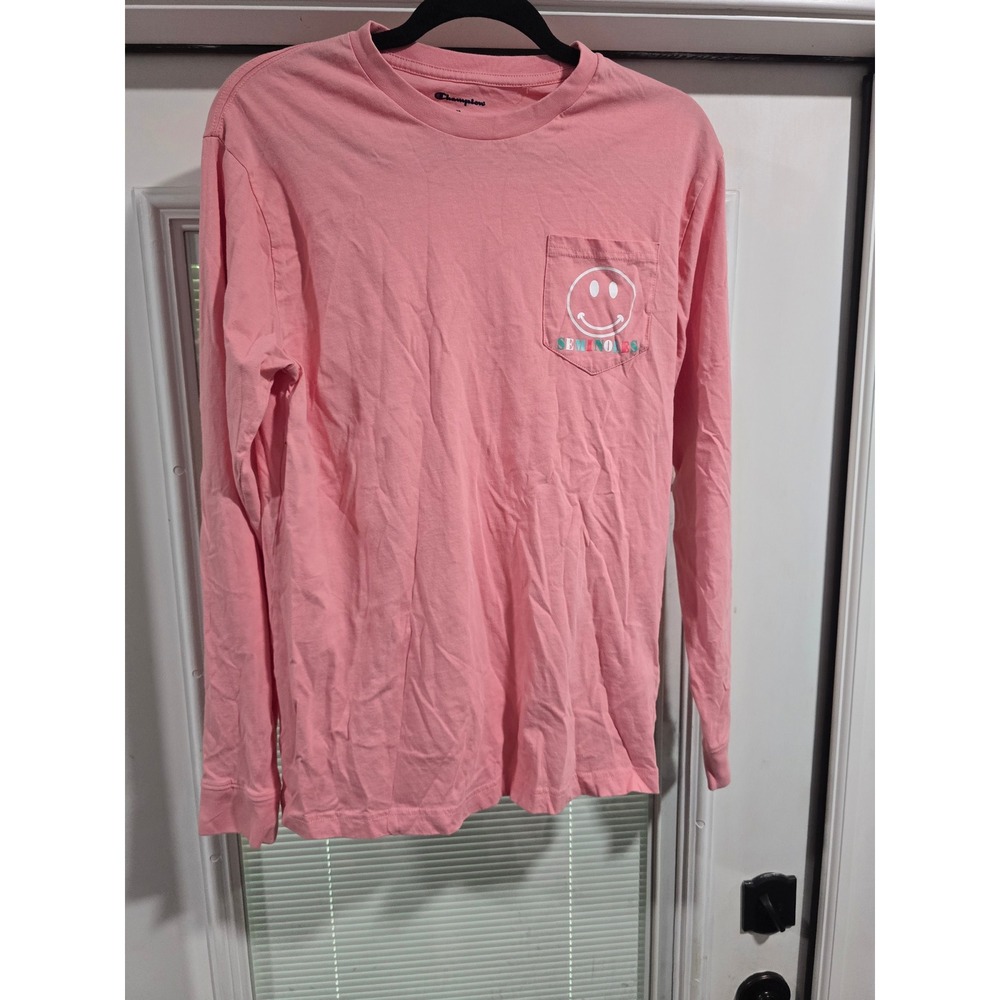 Champion Florida State Seminoles Pink Smiley Face Long Sleeve Pocket T-Shirt M